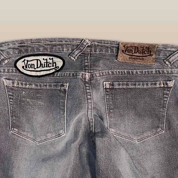 VERY RARE Von Dutch Low Rise Brown Denim Button Fly Wide Leg Jeans Size 27x28 #1 - Picture 4 of 5